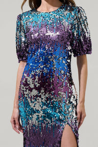SUGARLIPS Night Sky Sequin Midi Dress in blue - women's dress - detail view