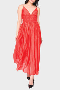 Moon River - Sleeveless V-neck Shirred Midi Dress