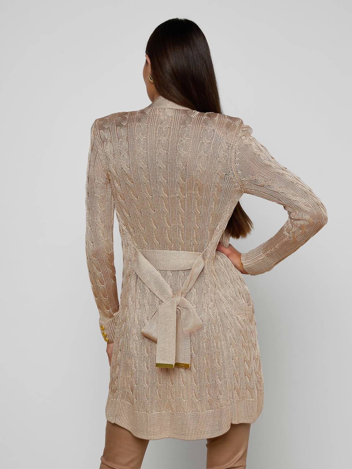 L'Agence Penelope Cabled Cardigan in almond gold - women's cardigan - alternate view