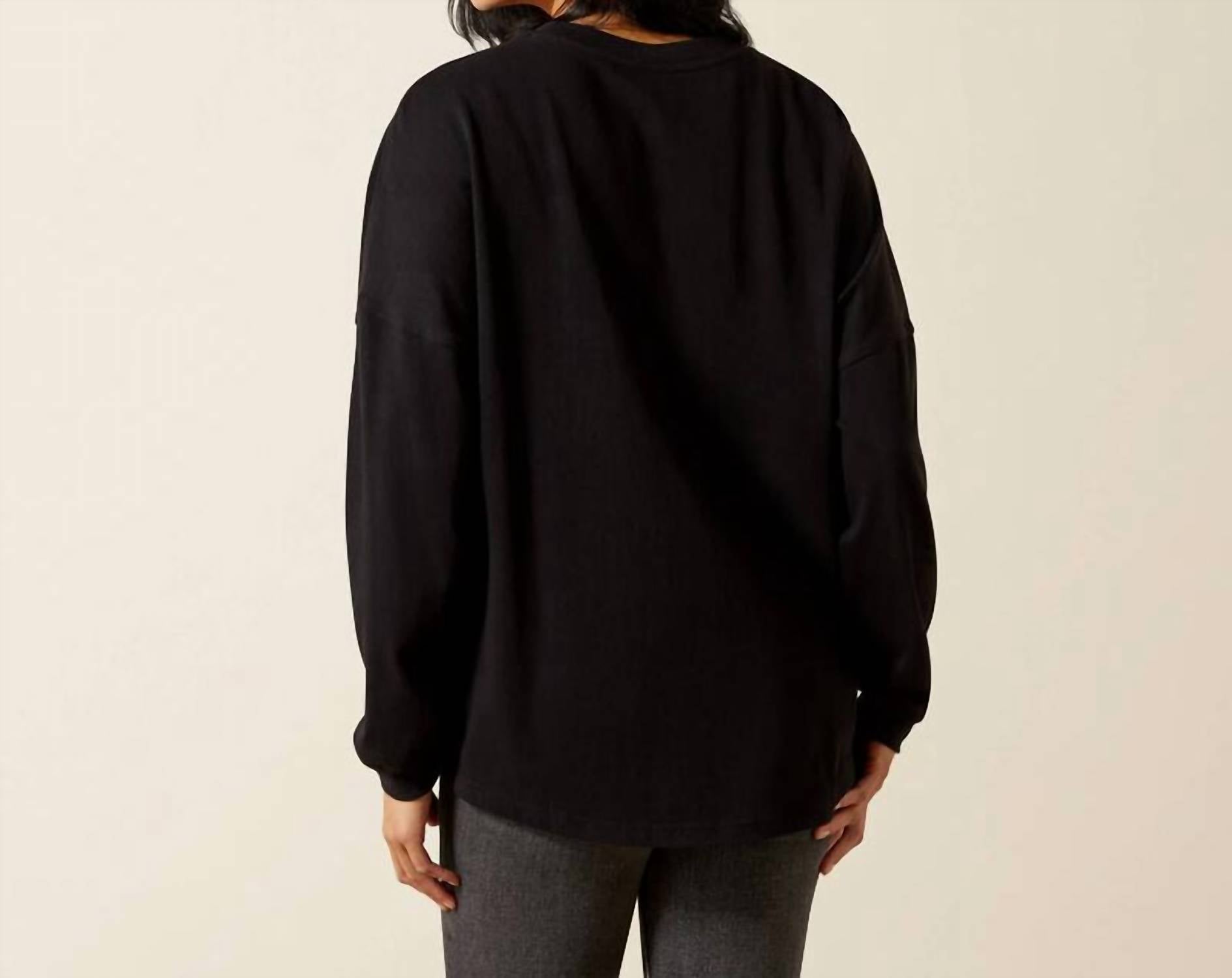 ARIAT Canvas Oversized T Shirt in black - women's long sleeve top - detail view