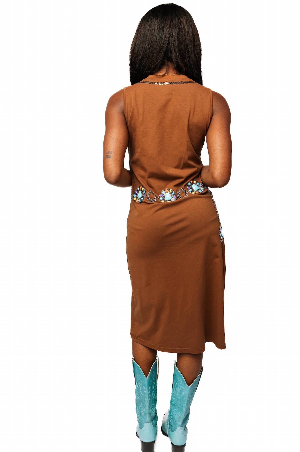 Queen Of Sparkles - Turquoise Necklace Tank Midi Dress