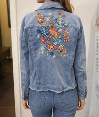 Ethyl embroidered jean jacket in blue - women's jacket - detail view