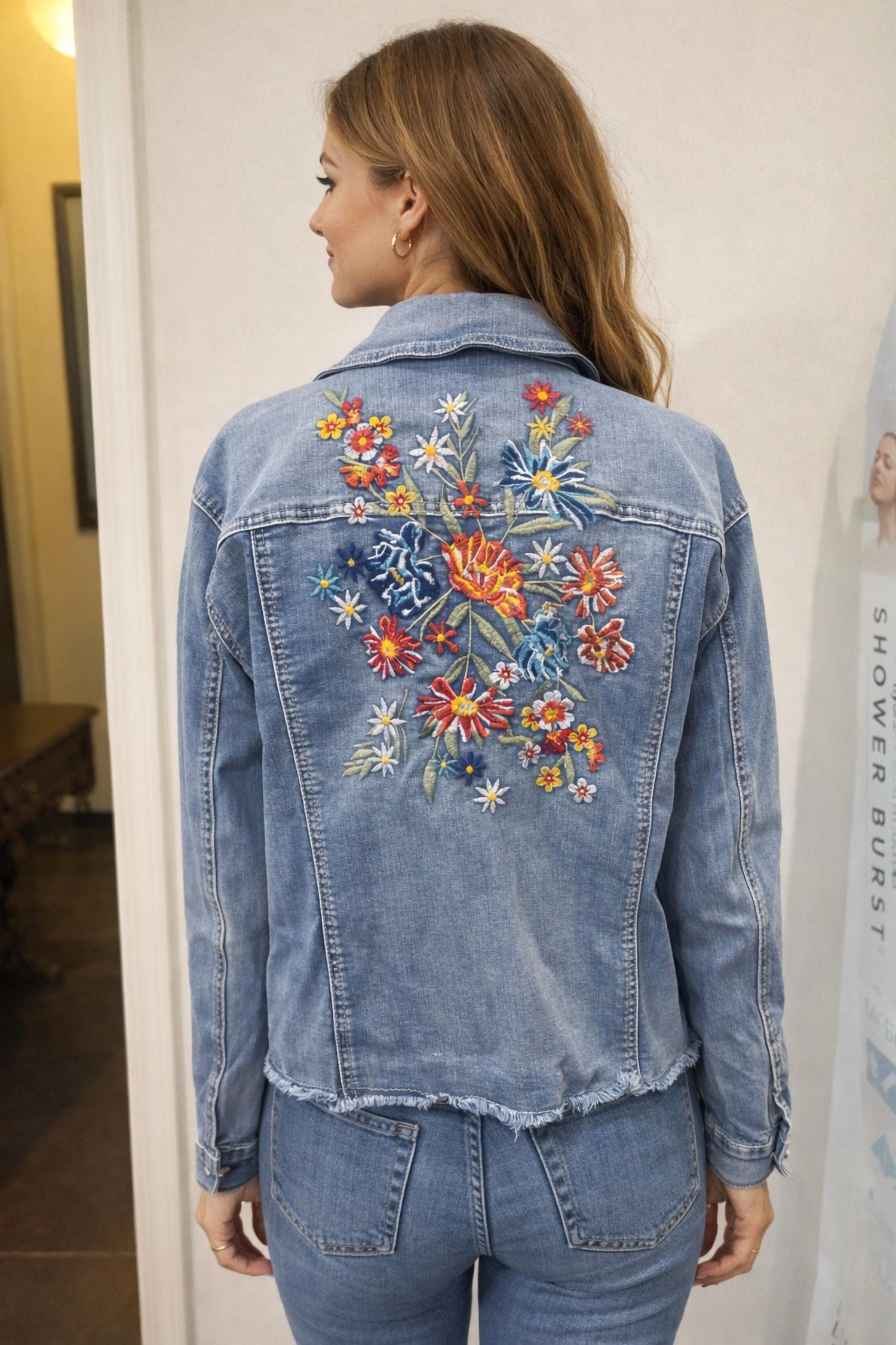 Ethyl embroidered jean jacket in blue - women's jacket - alternate view