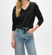 White + Warren - Organic Cotton Blend Rib Trim V-neck