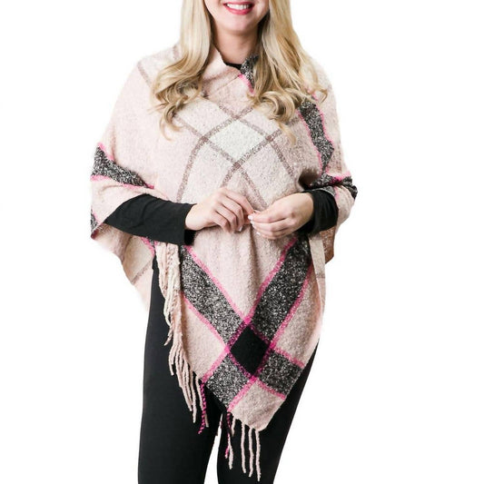 Top It Off - Women's Cece Poncho Fringe Plaid Wrap