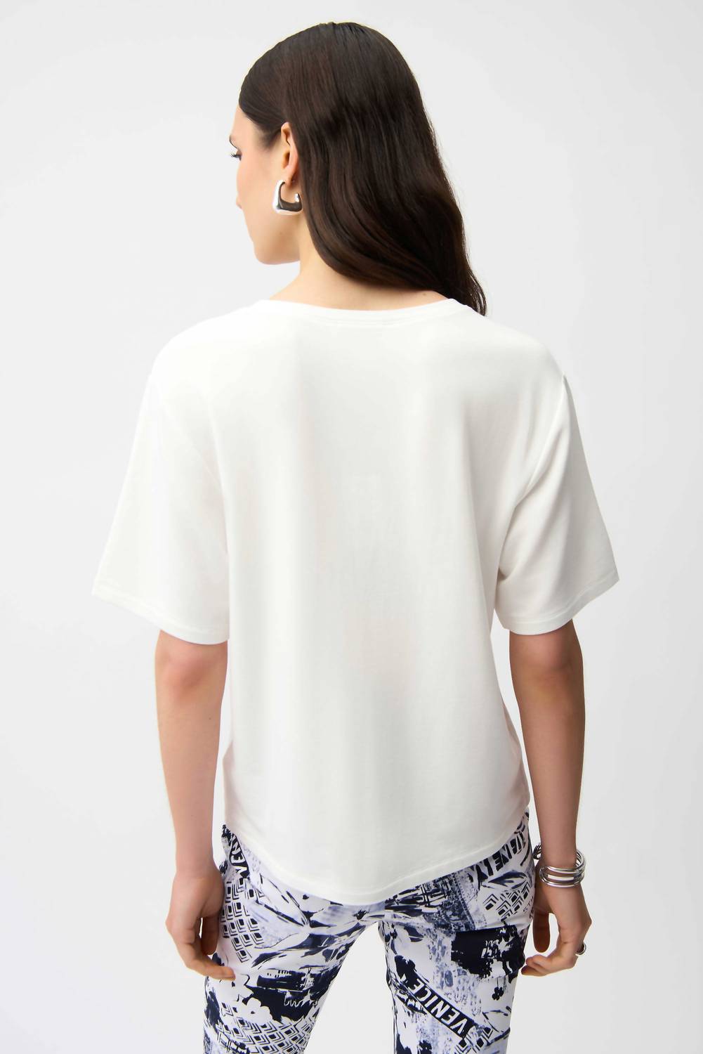 Joseph Ribkoff - front print straight t-shirt with rhinestones