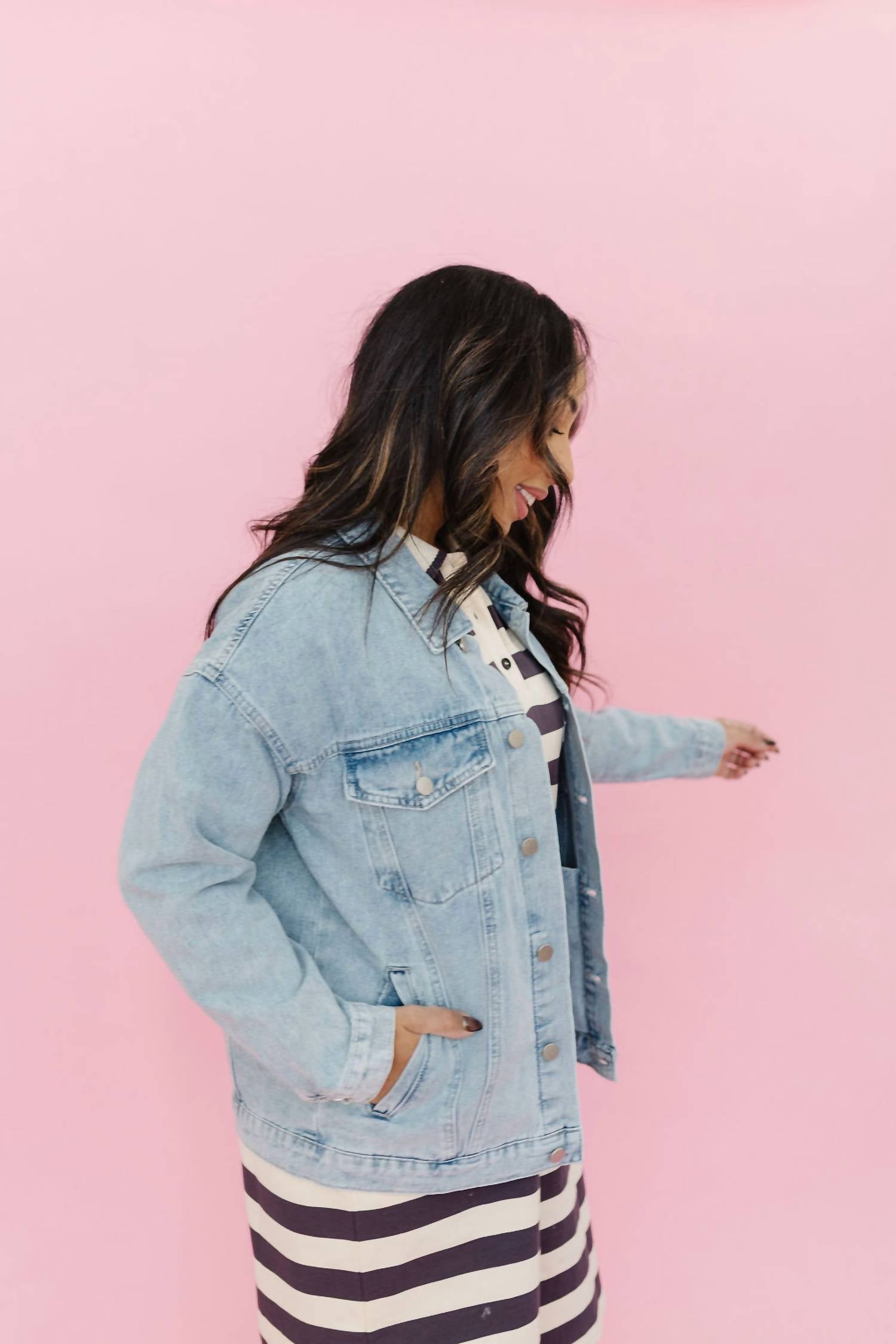 Mikarose Elodie Denim Jacket in light wash - women's jacket - alternate view