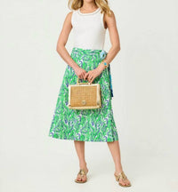 Lilly Pulitzer CONSTANCE REVERSIBLE MIDI SKIRT in green lilly of the valley capri blue rosanna - women's skirt