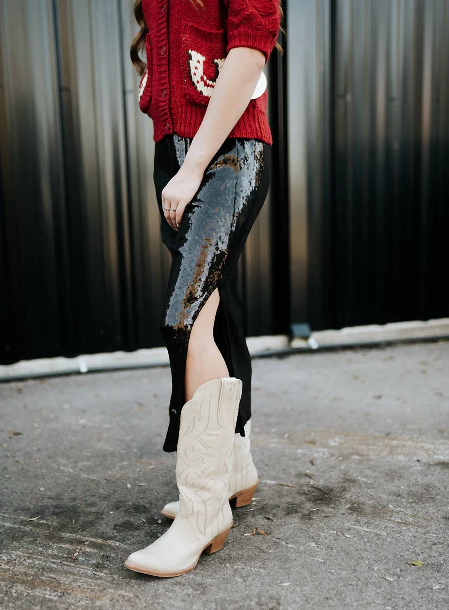 ELAN Pull On Sequin Skirt in black - women's skirt