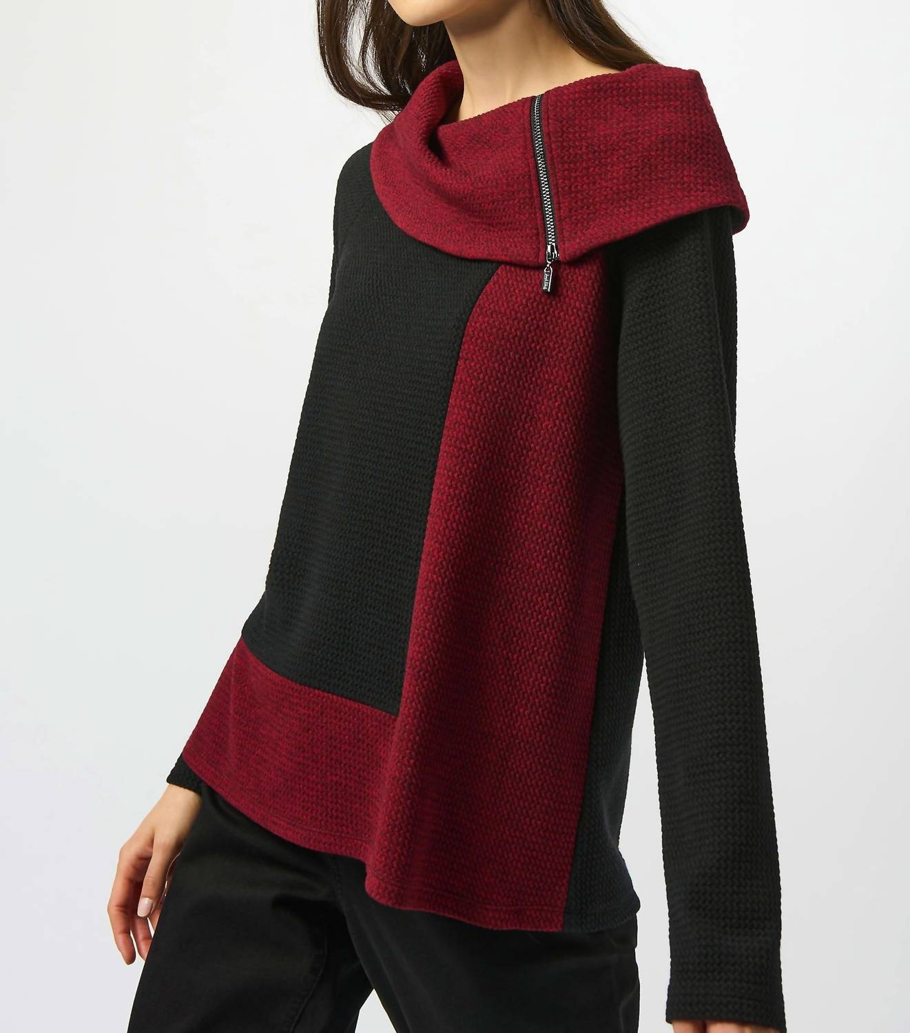 Joseph Ribkoff - Textured Knit Color-block Trapeze Top