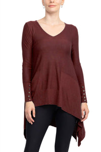 Cupio - V-neck Long Sleeve High Low Hem Top