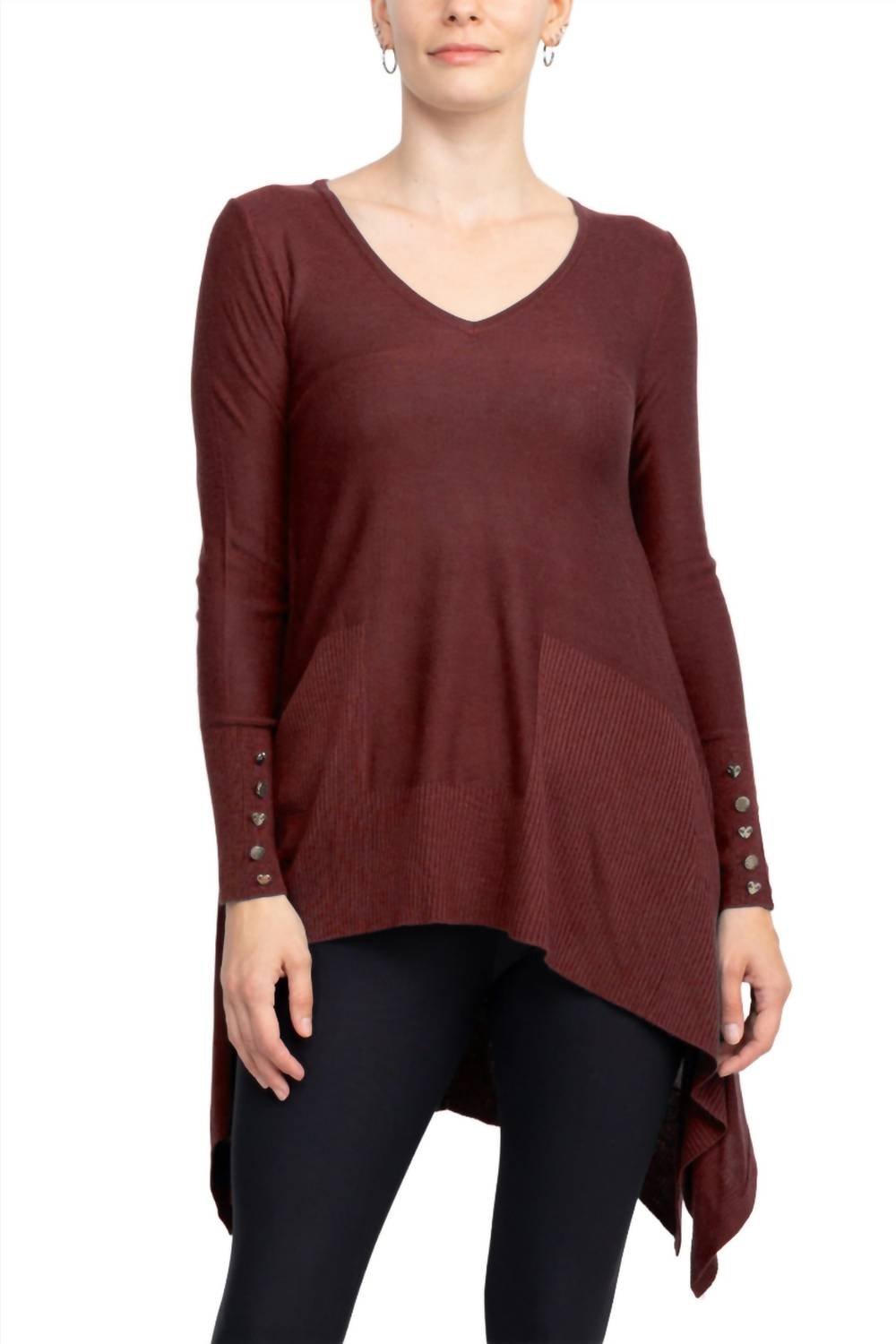 Cupio - V-neck Long Sleeve High Low Hem Top