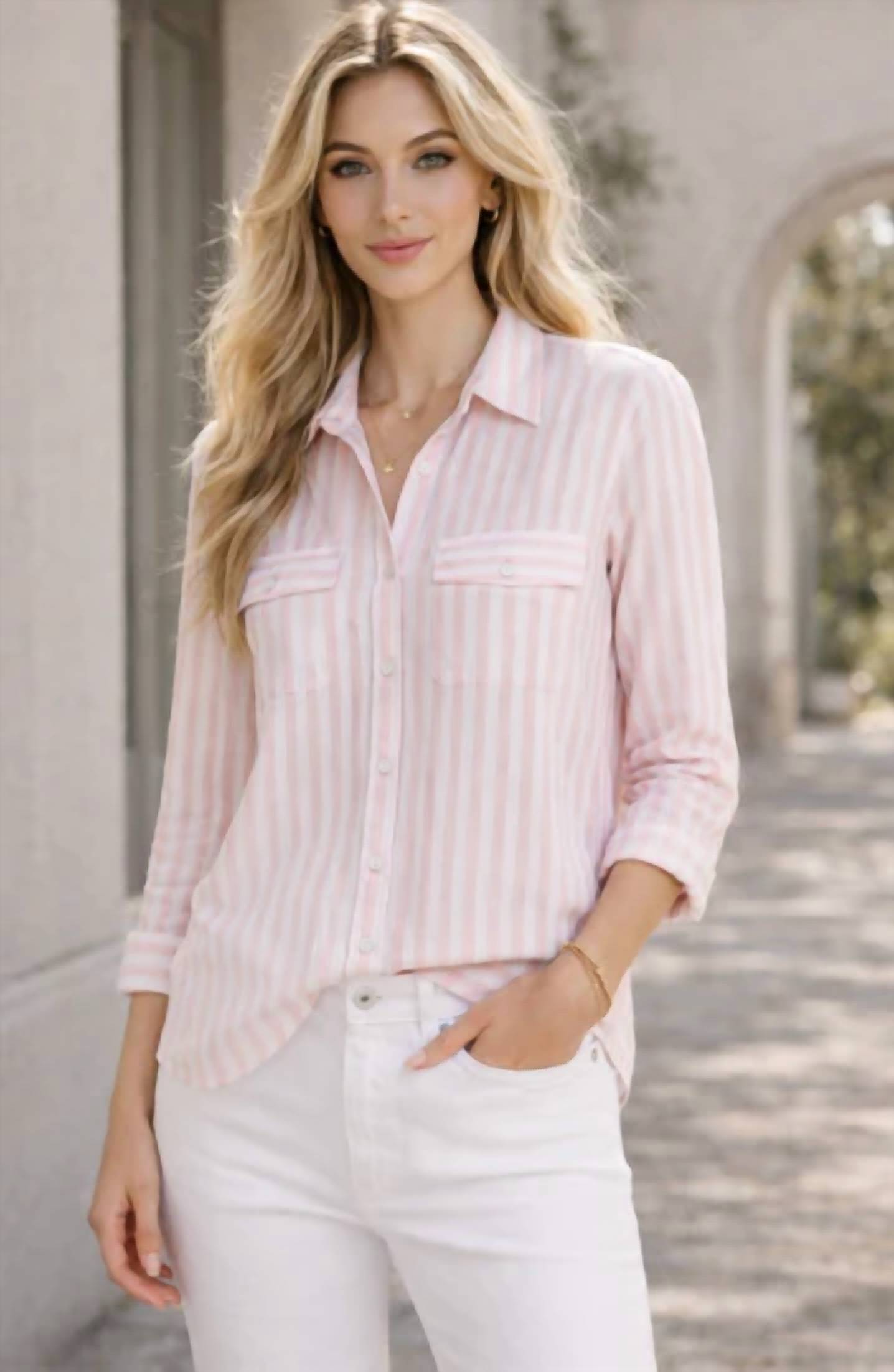 Beachlunchlounge - Classic Striped Button Downtop