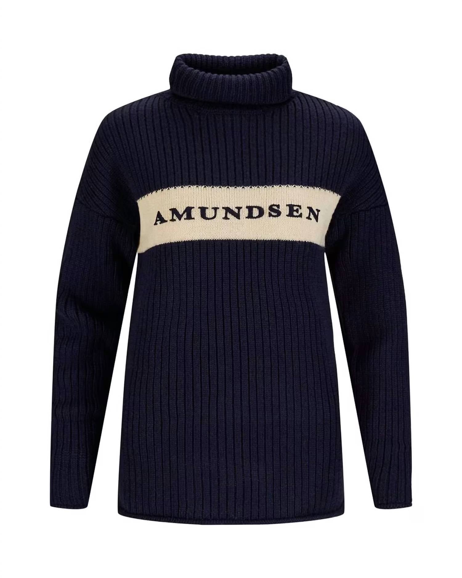 AMUNDSEN Women's Heroes Ski Turtleneck Jumper in navy cream - women's sweater