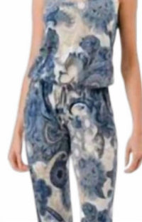 ariella High Rise Paisley Jumpsuit in blue multi - women's pants - detail view