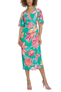 Maggy London - Floral Flutter Sleeve Faux-wrap Dress