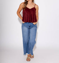 THML Pleated Luxe Tank Top in wine - women's tank top - view 6