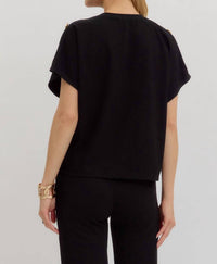 Entro - Crew Neck Gold Button Pullover Blouse