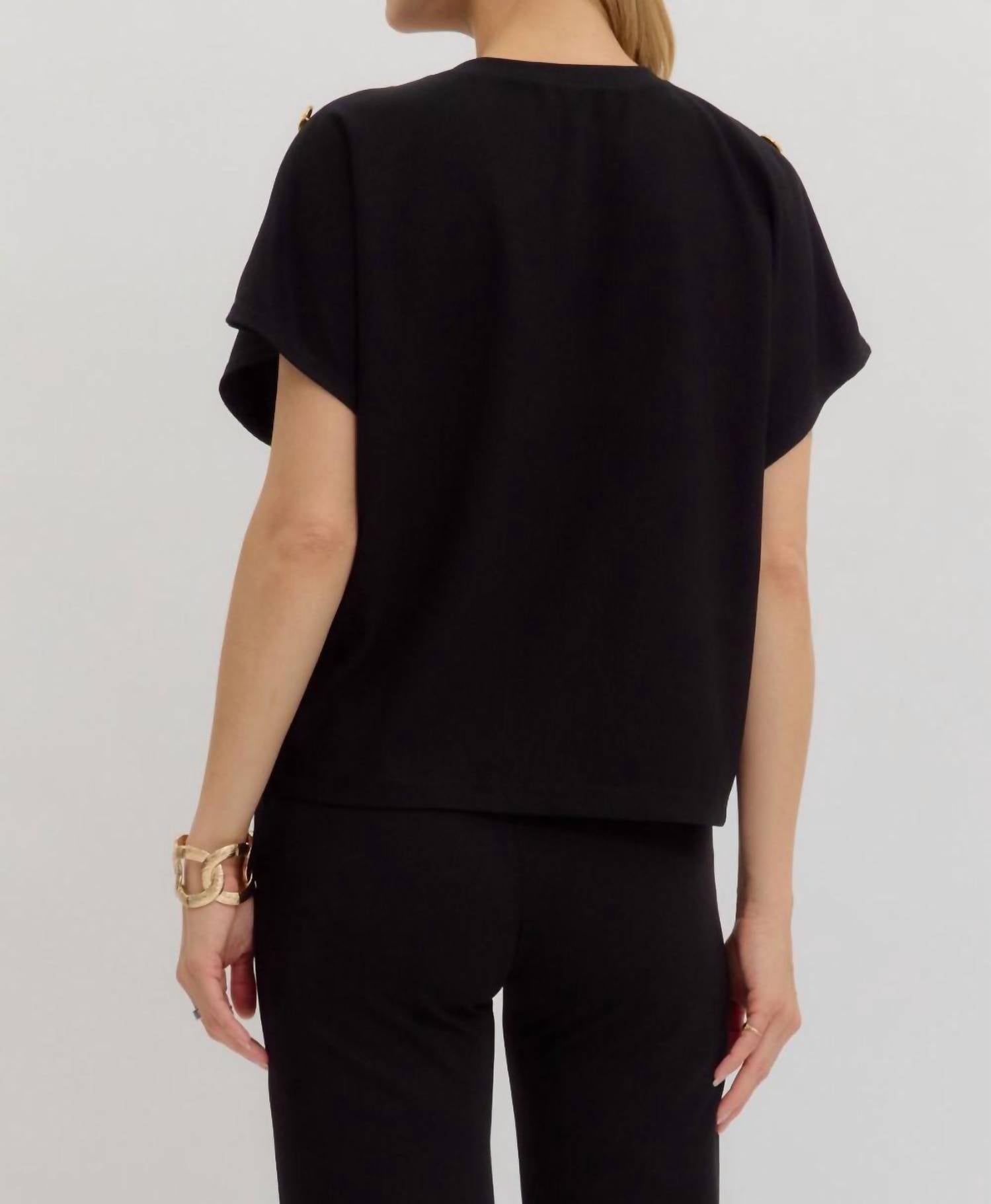 Entro - Crew Neck Gold Button Pullover Blouse