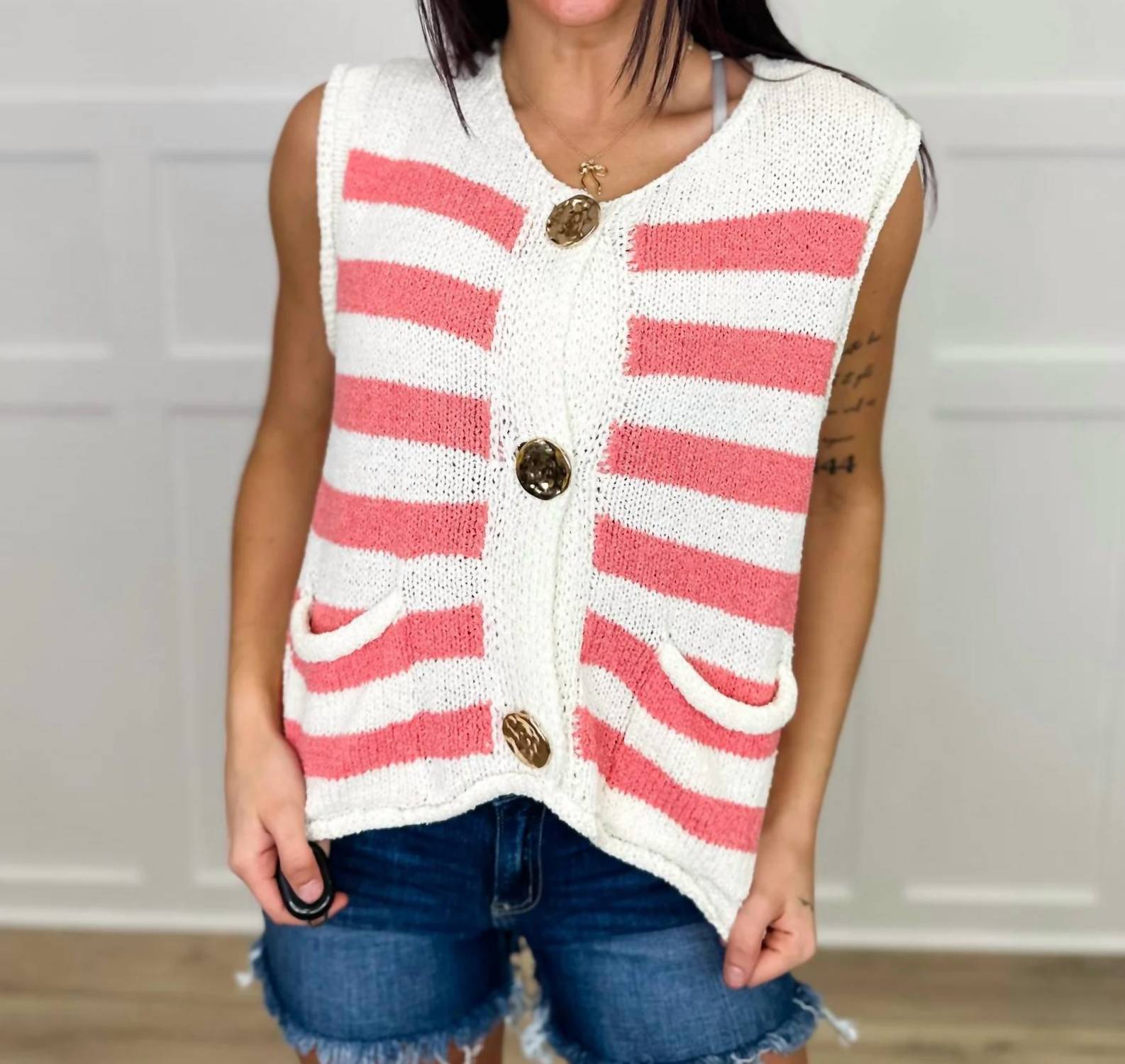 She + Sky - Call Me Obsessed Knit Cropped Sweater Vest