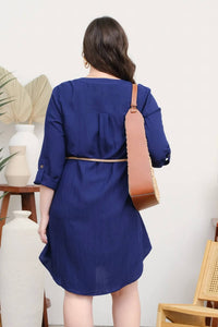 Blu Pepper - 3/4 Sleeve Belted Mini Dress