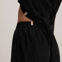 Lunya - Washable Silk Striped Jacquard Button Up Long Sleeve Short Set