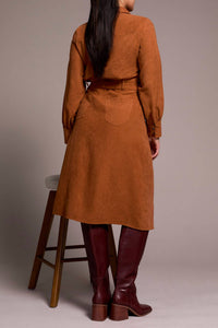 Tribal - Faux Suede Dress With Long Sleeves And Belted Waist