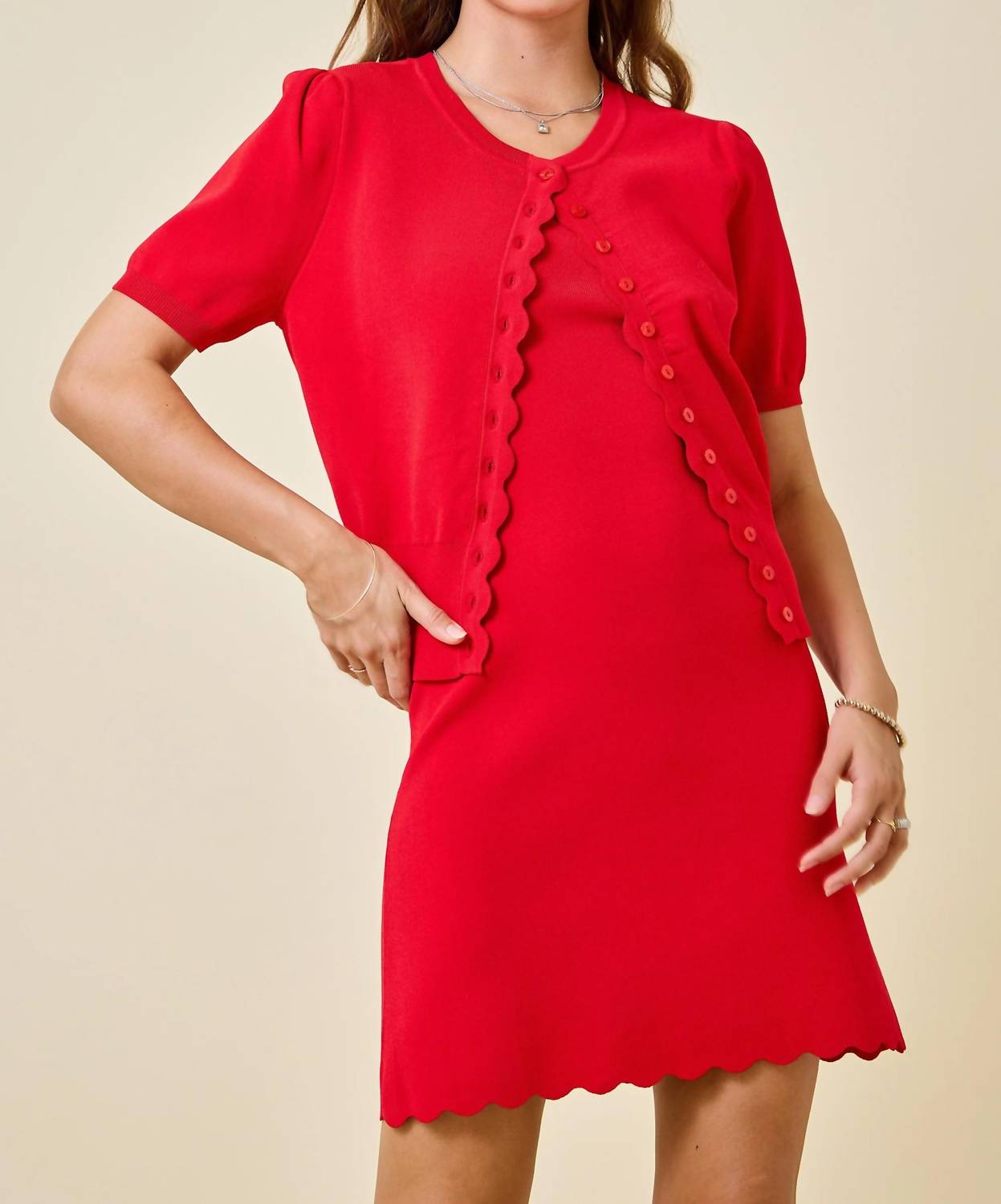 Day + Moon - Scalloped Summer Knit Mini Dress