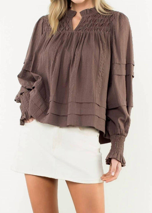 Thml - Smocked Cuff Textured Long Sleeve Blouse