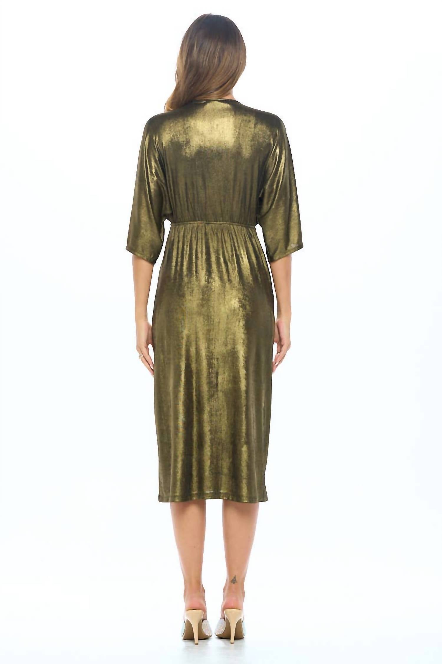 Reneec. - Kimono V Neck Dress With Slit