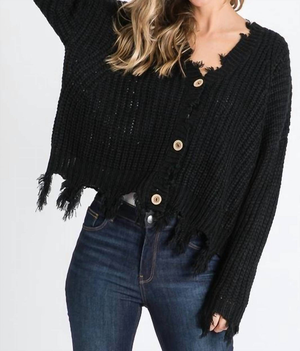 Sweet Generis - Destroyed Fringed Button Down Cardigan