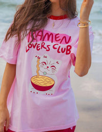 Palm Collective Ramen Lovers Club Tee in pink - women's t-shirt - detail view