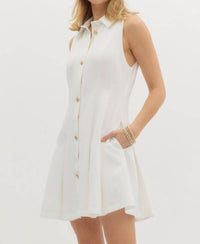 entro Golden Pleated Mini Dress in off white - women's dress - detail view