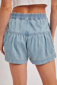 Bluivy - Fluer Pleated Denim Shorts With Pockets