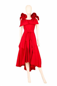 Samuel Dong - Women's Stretch Pleated A-line Dress With Removable Rose Bows