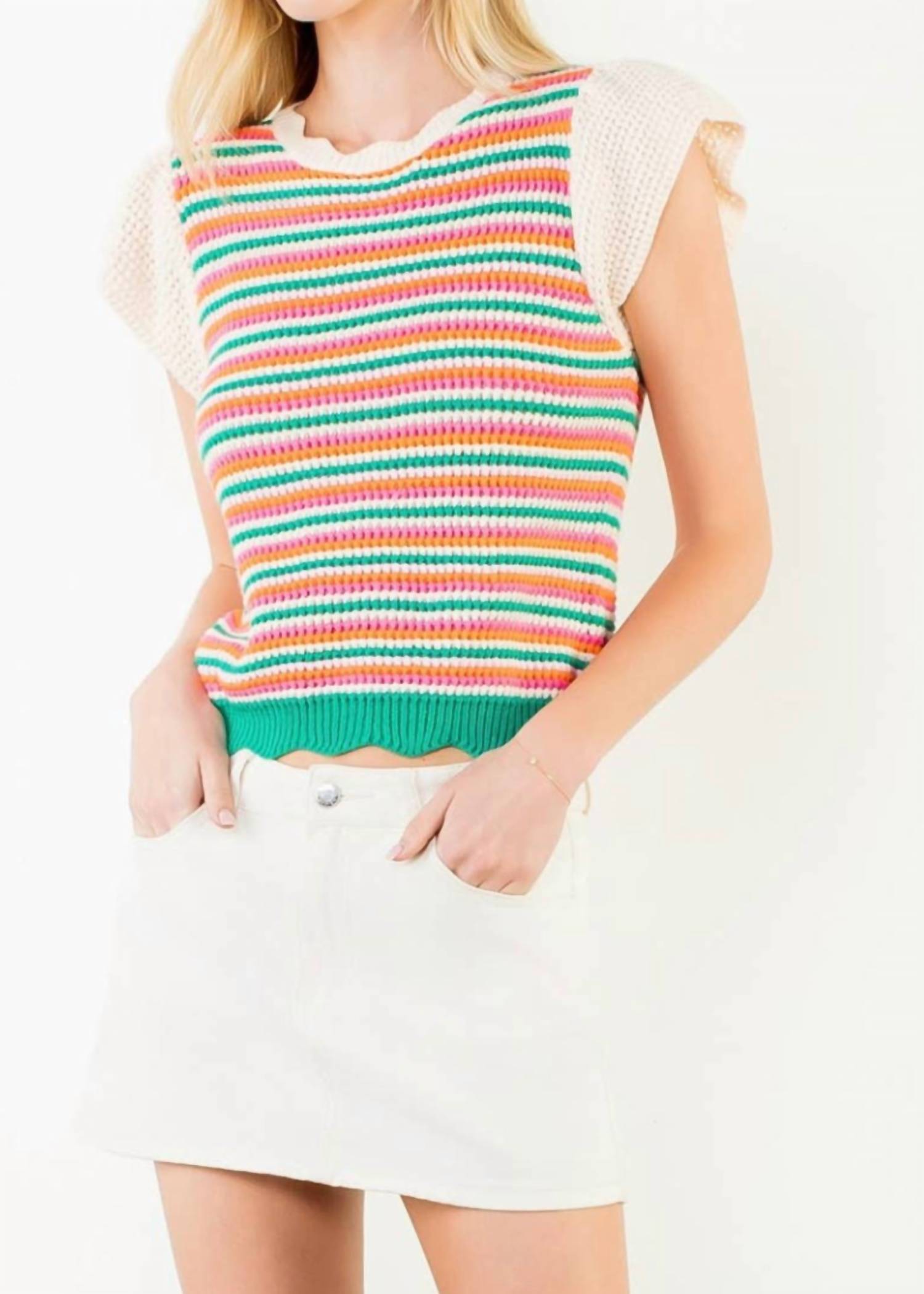 Thml - Scallop Hem Striped Knit Top