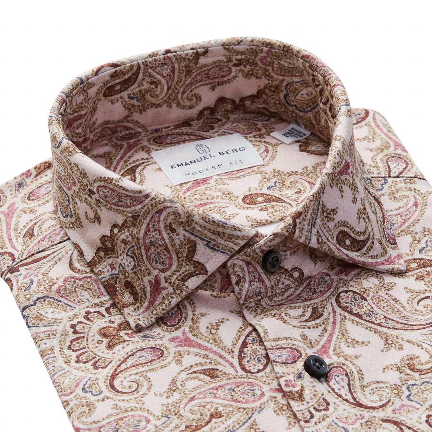 Emanuel Berg Byron Paisley Print Flex Knit Shirt in medium pink - men's shirt - alternate view