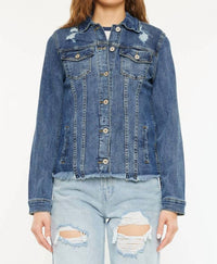 KanCan Fray Hem Denim Jacket in dark wash - women's jacket - alternate view