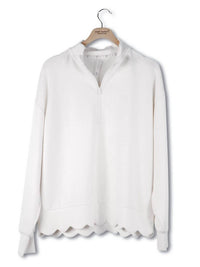 Simply Southern Long Sleeve Scallop Top in pearl - women's long sleeve top - detail view