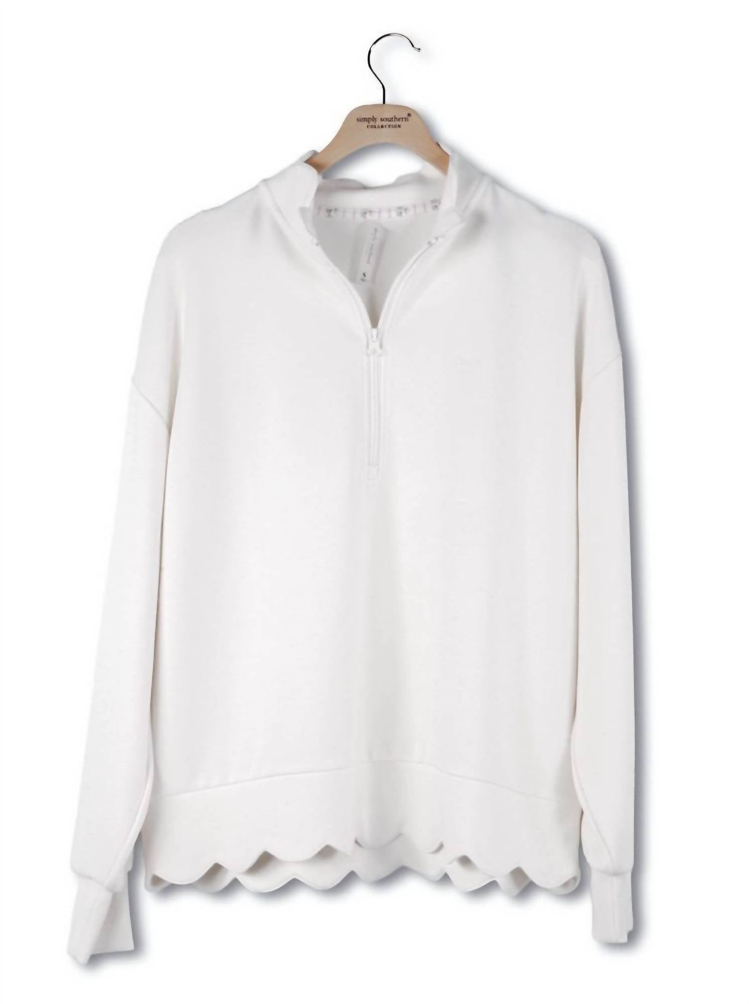 Simply Southern Long Sleeve Scallop Top in pearl - women's long sleeve top - detail view