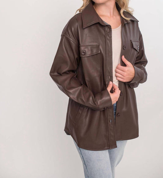 Allie Rose - Soft Pleather Button Front Shacket