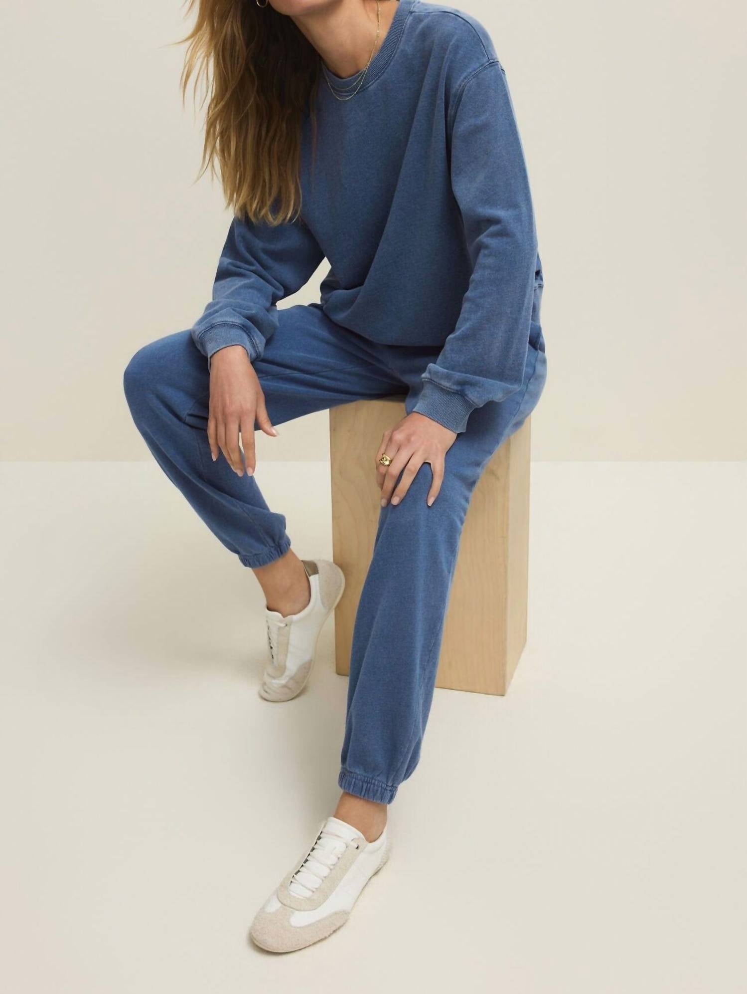 Z Supply Downtown Knit Denim Jogger Pants in calypso blue indigo - women's pants - view 5