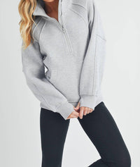AEMI + CO Women's Funnel Neck Half Zip Pullover Sweater in heather grey - women's sweater