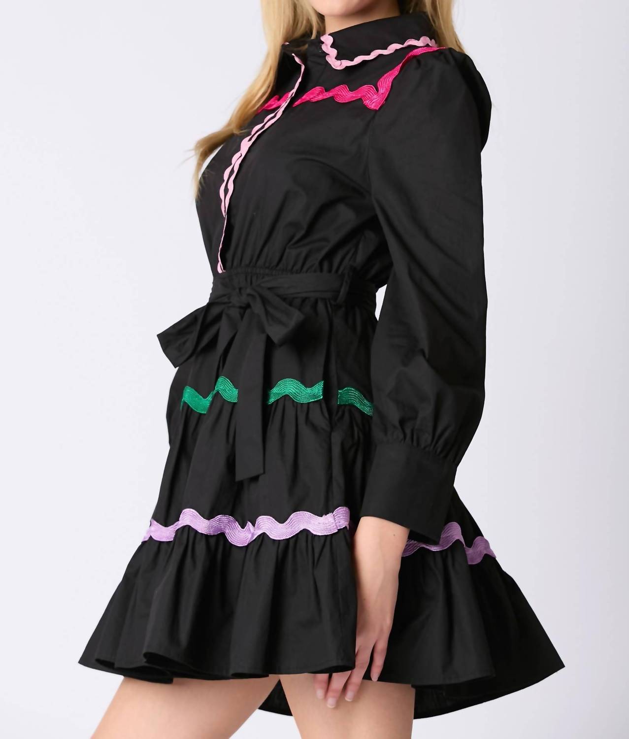 Peach Love - Multi Color Ricrac Trim Dress