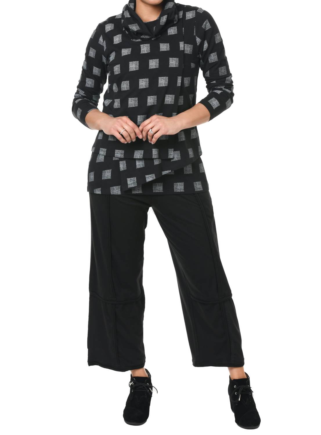 Tulip Clothing Bristol Cowl Neck Pullover Sweatshirt in black - women's top