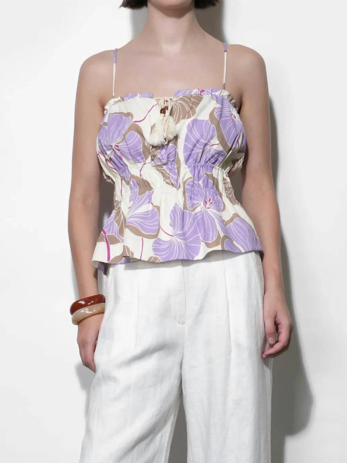 Greylin - Iris Tie Front Elastic Waist Tank Top