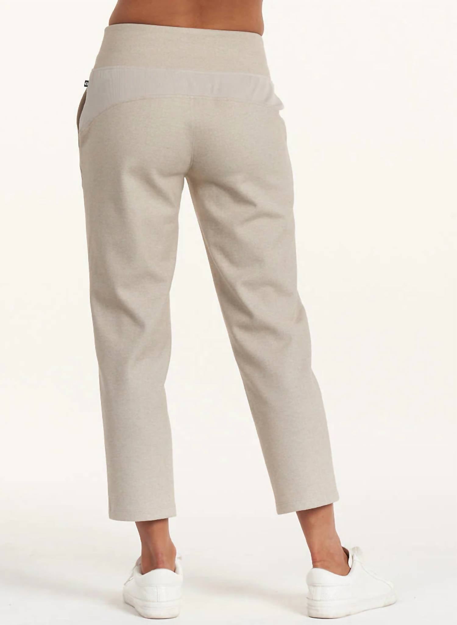 THRIVE SOCIETE Quinn Rib Trim Trouser in stone - women's pants - detail view