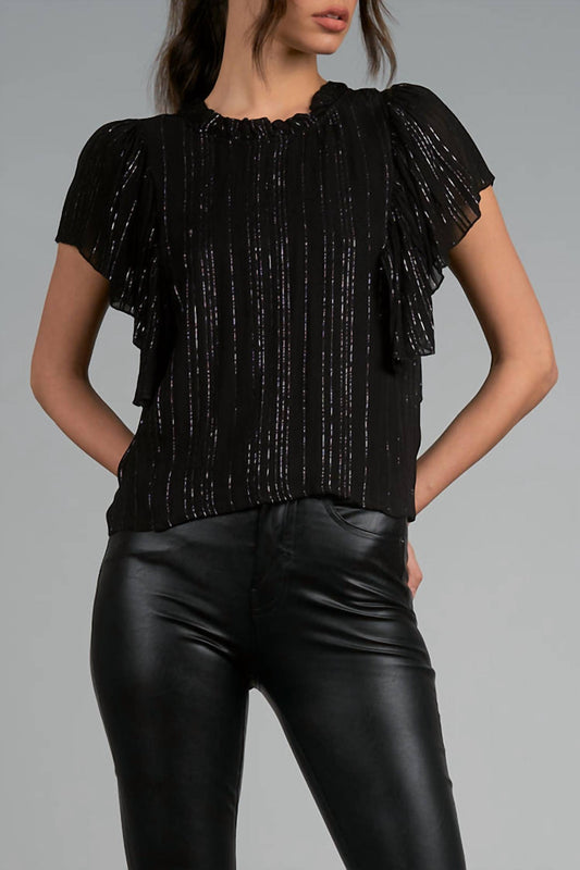 Elan - Shimmer Flutter Sleeve Top