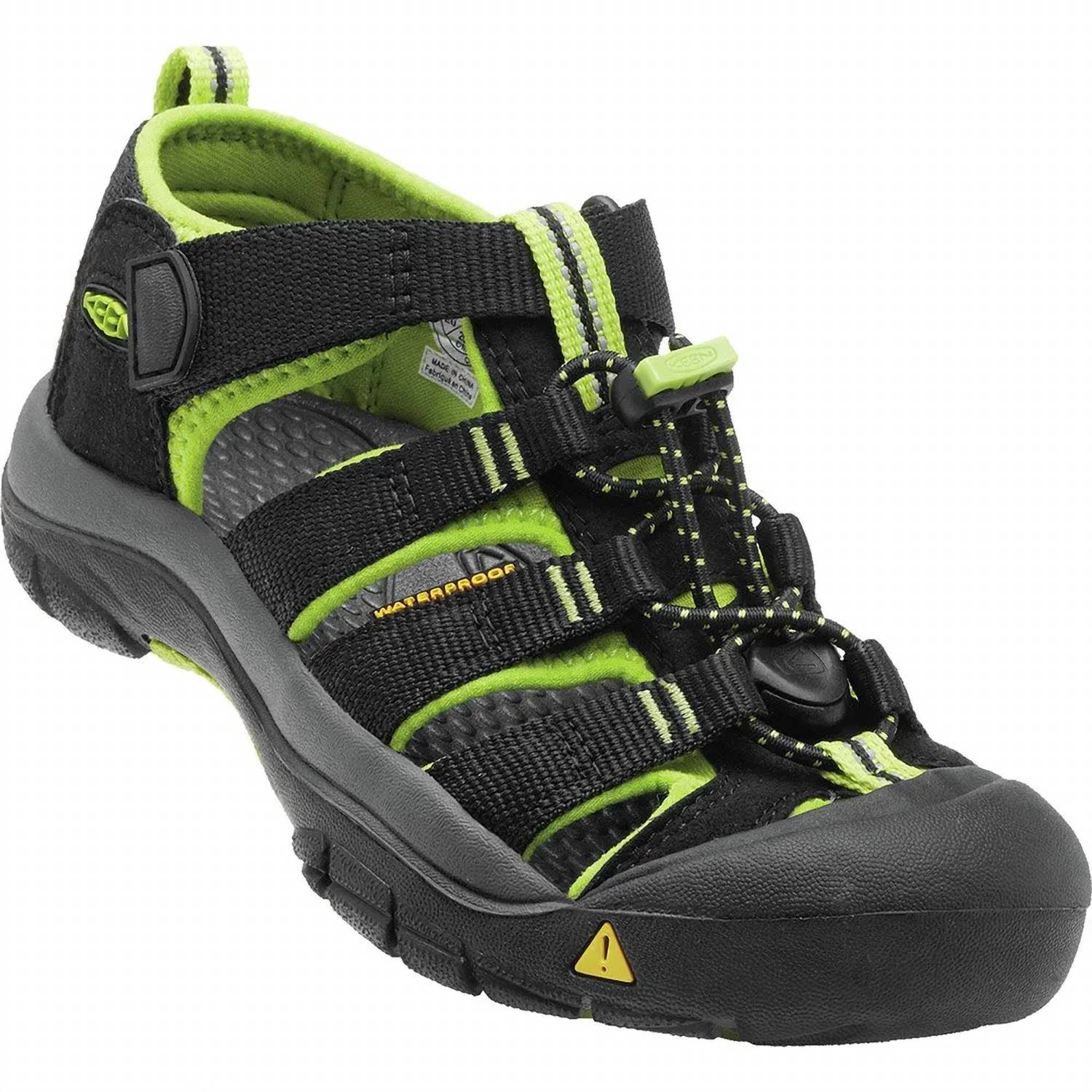 Keen Kid's Newport Outdoor Sandals in black lime - kids' sandal - detail view