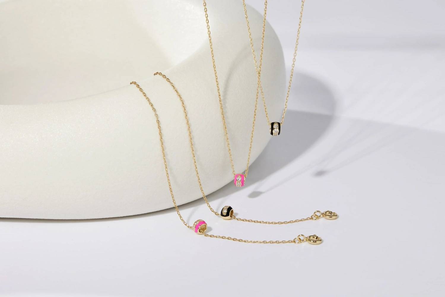 Eklexic - Women's Black Enamel & Cz Channel Rondelle Necklace